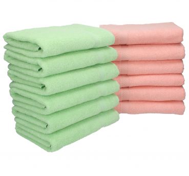 Betz 12 Stück Handtücher Größe 50x100 cm 100% Baumwolle Handtuch Set PALERMO Farbe apricot & grün