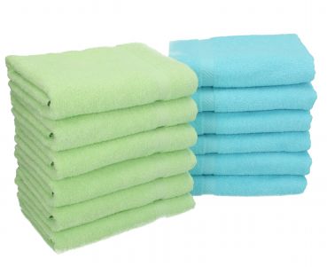 12 unidades toallas de mano serie Palermo 100% algodon color verde y turquesa 12 toallas tamaño 50x100 cm de Betz