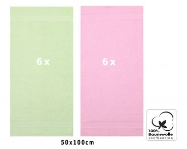 12 unidades toallas de mano serie Palermo 100% algodon color verde y rosa 12 toallas tamaño 50x100 cm de Betz