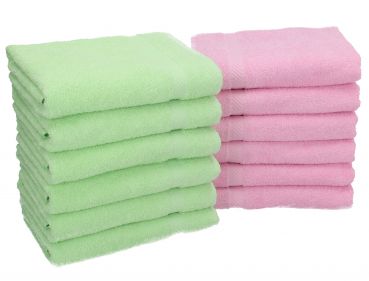 Betz 12 Stück Handtücher PALERMO 100%Baumwolle 12 Handtücher 50x100 cm Farbe grün und rosé