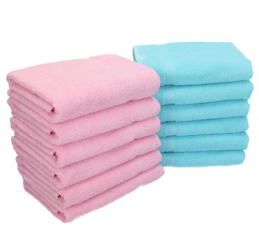 Lot de 12 serviettes Palermo couleur rose et turquoise, qualité 360 g/m², 12 serviettes de toilette 50 x 100 cm 100% coton de Betz