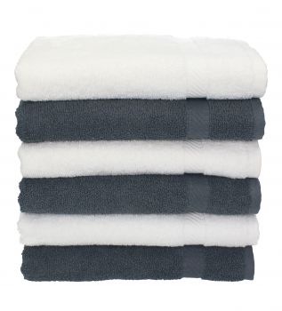 6 unidades toallas de mano serie Palermo 100% algodon color blanco y gris antracita 6 toallas tamaño 50x100 cm de Betz