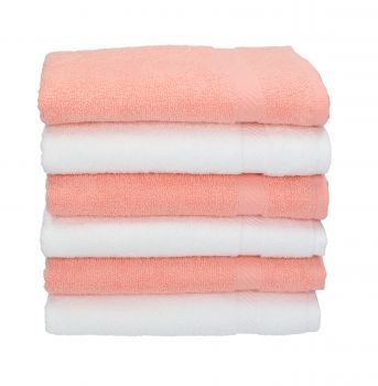 Betz 6 unidades  set toallas de mano  serie Palermo color albaricoque y blanco 100% algodon 6 toallas de mano 50x100cm de Betz