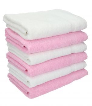 Lot de 6 serviettes Palermo couleur: 3 blanc et 3 rose, 6 serviettes de toilette 50 x 100 cm de Betz