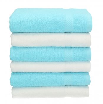 6 unidades toallas de mano serie Palermo 100% algodon color blanco y turquesa 6 toallas tamaño 50x100 cm de Betz