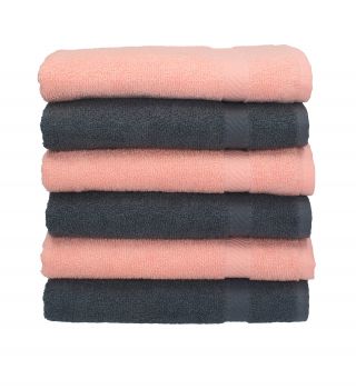 Betz 6 unidades  set toallas de mano  serie Palermo color albaricoque y gris antracita 100% algodon 6 toallas de mano 50x100cm de Betz