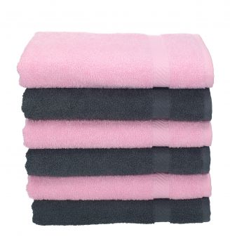 Lot de 6 serviettes Palermo couleur: 3 anthracite et 3 rose, 6 serviettes de toilette 50 x 100 cm de Betz