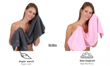 6 unidades toallas de mano serie Palermo 100% algodon color gris antracita y rosa 6 toallas tamaño 50x100 cm de Betz