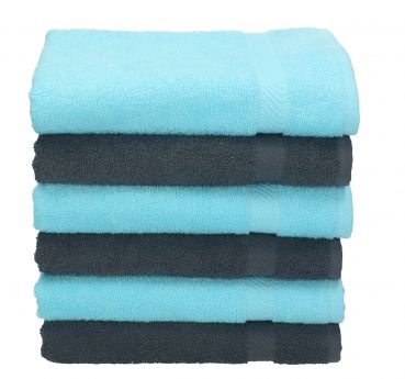 Lot de 6 serviettes Palermo couleur: 3 turquoise et 3 anthracite, 6 serviettes de toilette 50 x 100 cm de Betz
