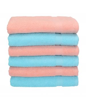 Lot de 6 serviettes Palermo couleur turquoise et abricot, qualité 360 g/m², 6 serviettes de toilette 50 x 100 cm 100% coton de Betz