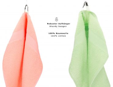 Lot de 6 serviettes Palermo couleur vert et abricot, qualité 360 g/m², 6 serviettes de toilette 50 x 100 cm 100% coton de Betz