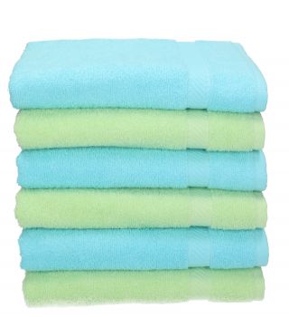 Lot de 6 serviettes Palermo couleur: 3 vert et 3 turquoise, 6 serviettes de toilette 50 x 100 cm de Betz