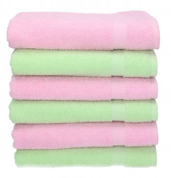 6 unidades toallas de mano serie Palermo 100% algodon color verde y rosa 6 toallas tamaño 50x100 cm de Betz