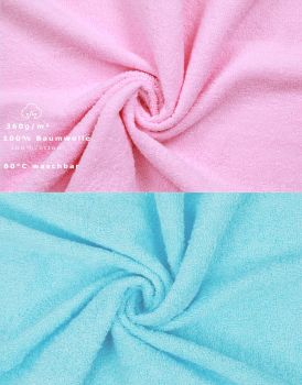 Lot de 6 serviettes Palermo couleur: 3 rose et 3 turquoise, 6 serviettes de toilette 50 x 100 cm de Betz