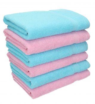 Lot de 6 serviettes Palermo couleur: 3 rose et 3 turquoise, 6 serviettes de toilette 50 x 100 cm de Betz