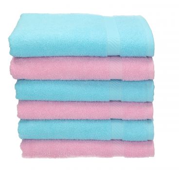 Lot de 6 serviettes Palermo couleur: 3 rose et 3 turquoise, 6 serviettes de toilette 50 x 100 cm de Betz