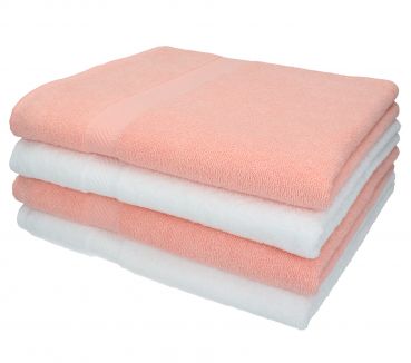 Betz 4 unidades set toallas de ducha serie Palermo color blanco y albaricoque 100% algodon 4 toallas de ducha 70x140 cm de Betz