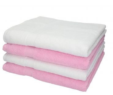 4 unidades toallas baño/ducha serie Palermo color blanco y rosa tamaño:70x140cm 100% algodón de Betz