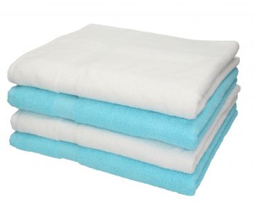 4 unidades toallas baño/ducha serie Palermo color blanco y turquesa tamaño:70x140cm 100% algodón de Betz