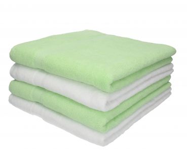 Betz 4 Stück Duschtücher PALERMO Größe 70 cm x 140 cm 100% Baumwolle Duschtuch-Set Farbe weiß und grün