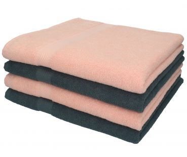 Betz Paquete de 4 toallas de baño PALERMO 70x140cm 100% algodón gris antracita y albaricoque
