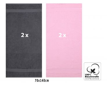 Betz Paquete de 4 toallas de baño PALERMO 70x140cm 100% algodón gris antracita y rosa