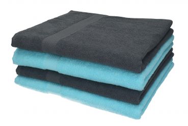 Lot de 4 serviettes Palermo taille 70 x 140 cm couleur turquoise et gris anthracite de Betz