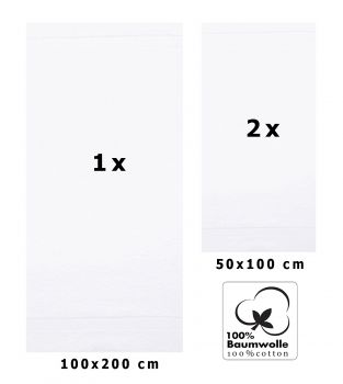 Set di 3 asciugamani Palermo: 1 asciugamano da bagno 100 x 200 cm e 2 asciugamani 50 x 100 cm, colore bianco, qualità: 360 g/m²