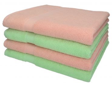 Betz 4 Stück Duschtücher PALERMO Größe 70 cm x 140 cm 100% Baumwolle Duschtuch-Set Farbe apricot und grün