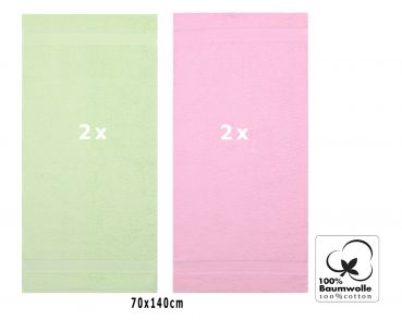 4 unidades toallas baño/ducha serie Palermo color verde y rosa tamaño:70x140cm 100% algodón de Betz