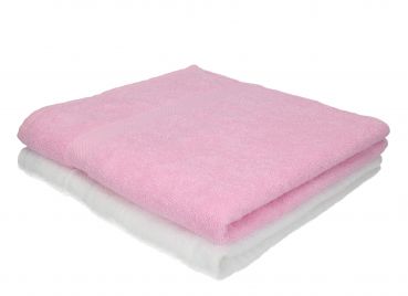 Betz 2 unidades set toallas de ducha serie Palermo color blanco y rosa  100% algodon 2 toallas de ducha 70x140 cm de Betz
