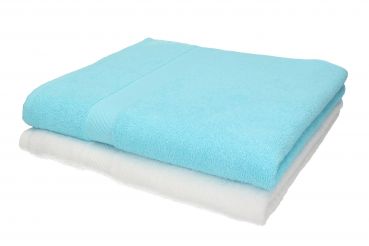 Lot de 2 serviettes Palermo taille 70 x 140 cm couleur blanc et turquoise de Betz