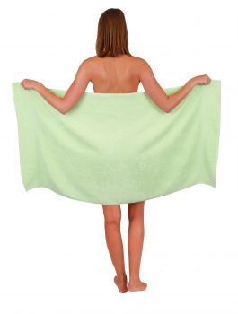 Betz 2 Stück Duschtücher PALERMO Größe 70 cm x 140 cm 100% Baumwolle Duschtuch-Set Farbe weiß und grün