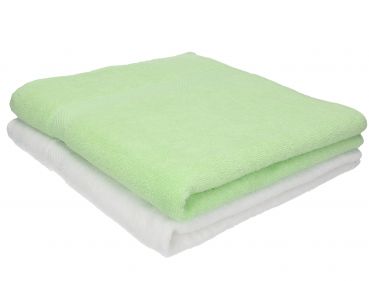 Betz 2 Stück Duschtücher PALERMO Größe 70 cm x 140 cm 100% Baumwolle Duschtuch-Set Farbe weiß und grün