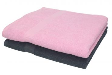 Lot de 2 serviettes Palermo taille 70 x 140 cm couleur gris anthracite et rose de Betz
