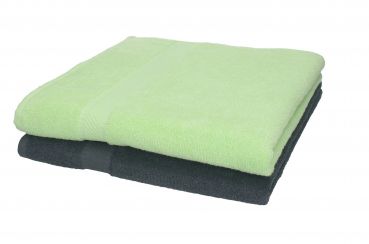 Set di 2 asciugamani da bagno 70 x 140 cm Palermo, 100 % cotone, colore grigio antracite e verde di Betz
