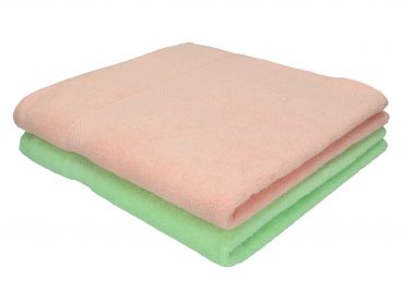 Betz 2 Stück Duschtücher PALERMO Größe 70 cm x 140 cm 100% Baumwolle Duschtuch-Set Farbe apricot und grün