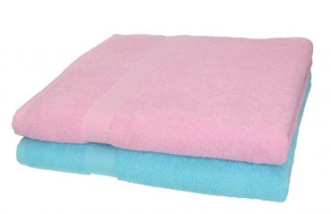 Betz 2 Stück Duschtücher PALERMO Größe 70 cm x 140 cm 100% Baumwolle Duschtuch-Set Farbe rosé und türkis
