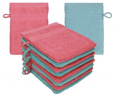 Betz Paquete de 10 manoplas de baño PREMIUM 100% algodón 16x21 cm rojo frambuesa y azul océano