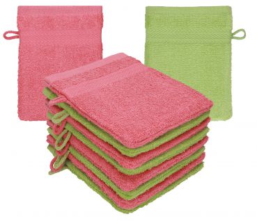 Betz Paquete de 10 manoplas de baño PREMIUM 100% algodón 16x21 cm rojo frambuesa y verde aguacate