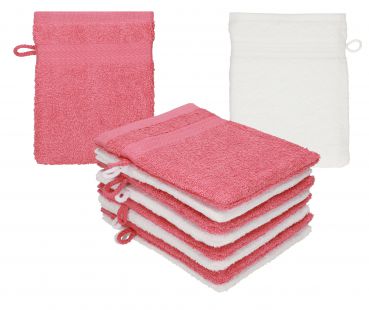 Betz Paquete de 10 manoplas de baño PREMIUM 100% algodón 16x21 cm rojo frambuesa y blanco