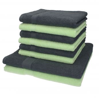 Betz 8 Piece Towel Set PALERMO 100% Cotton 6 Hand Towels 2 Bath Towels Colour: anthracite & green
