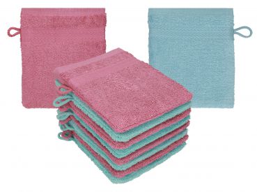Betz Paquete de 10 manoplas de baño PREMIUM 100% algodón 16x21 cm rojo baya - azul océano