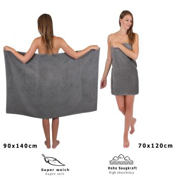 4 Piece Bath Towel/Sauna Towel Set DELUXE Colour: anthracite, 1 bath sheet, 1 bath towel, 1 hand towel and 1 face cloth