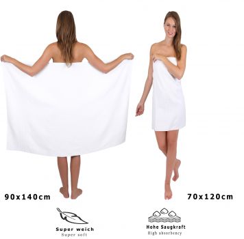Set di 4 asciugamani da bagno DELUXE, colore: bianco, 1 asciugamano da bagno, 1 asciugamano da doccia, 1 asciugamano e 1 lavetta, qualità 430 g/m²