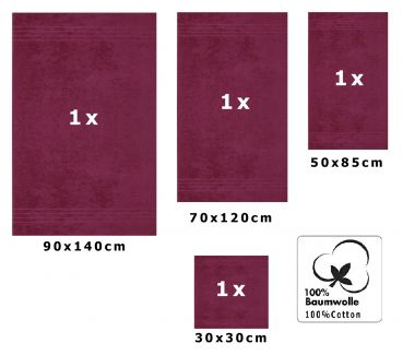 Betz 4-tlg. Handtuch-Set DELUXE 100% Baumwolle 1 Badetuch 1 Duschtuch 1 Handtuch 1 Seiftuch Farbe pflaume