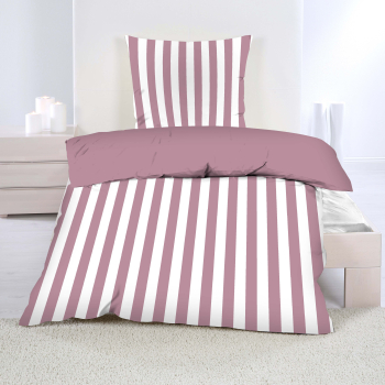 Betz  Renforcé Bettwäsche Garnitur Set mit Reißverschluss Streifen Größe 135 x 200 cm Kissen 80 x 80 cm Farbe beere hell