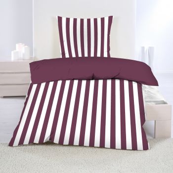 Betz  Renforcé Bettwäsche Garnitur Set mit Reißverschluss Streifen Größe 135 x 200 cm Kissen 80 x 80 cm Farbe beere dunkel