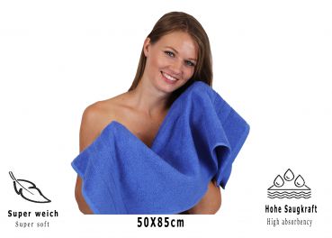 Lot de 4 serviettes/Set de sauna "Deluxe", couleur bleu, qualité 430 g/m², 1 drap de plage 90 x 140 cm, 1 serviette de bain 70 x 120 cm, 1 serviette de toilette 50 x 85 cm, 1 lavette 30 x 30 cm de BETZ