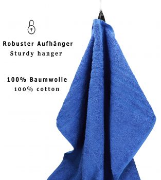 Lot de 4 serviettes/Set de sauna "Deluxe", couleur bleu, qualité 430 g/m², 1 drap de plage 90 x 140 cm, 1 serviette de bain 70 x 120 cm, 1 serviette de toilette 50 x 85 cm, 1 lavette 30 x 30 cm de BETZ